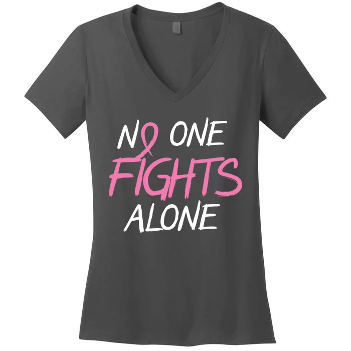 No One Fights Alone Breast Cancer Women's V-Neck T-Shirt