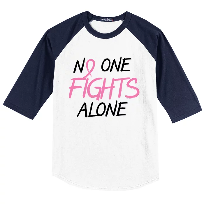 No One Fights Alone Breast Cancer Baseball Sleeve Shirt