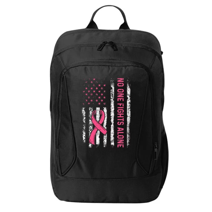 No One Fights Breast Cancer Alone American Flag P.Ink Ribbon Gift City Backpack