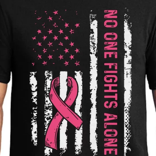 No One Fights Breast Cancer Alone American Flag Pajama Set