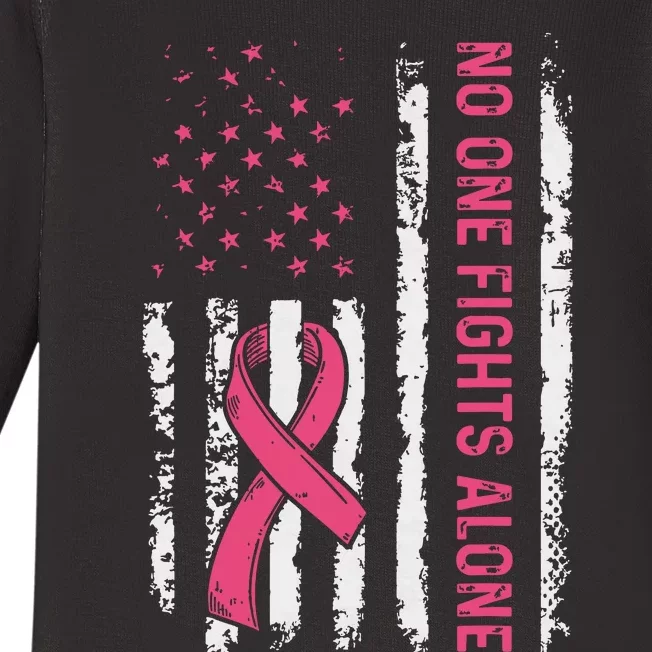 No One Fights Breast Cancer Alone American Flag Baby Long Sleeve Bodysuit