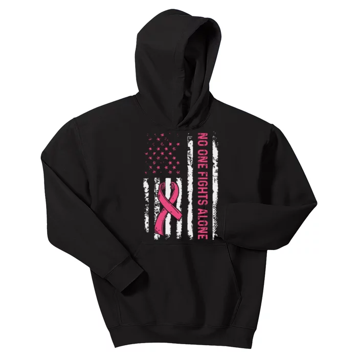 No One Fights Breast Cancer Alone American Flag Kids Hoodie