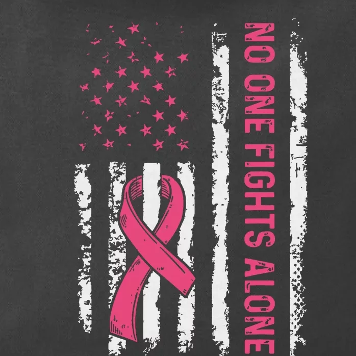 No One Fights Breast Cancer Alone American Flag Zip Tote Bag