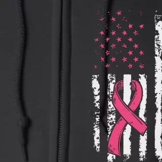 No One Fights Breast Cancer Alone American Flag Full Zip Hoodie