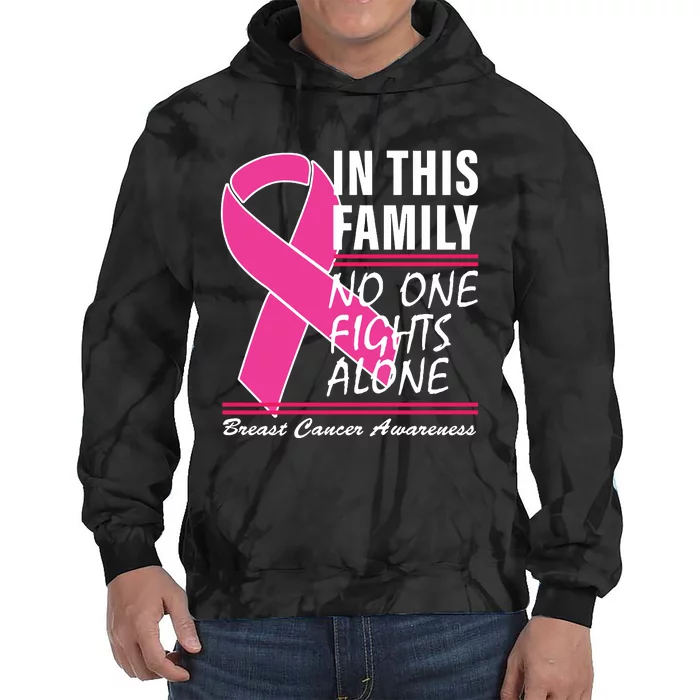 No One Fights Alone Breast Cancer Awareness Ribbon Tie Dye Hoodie