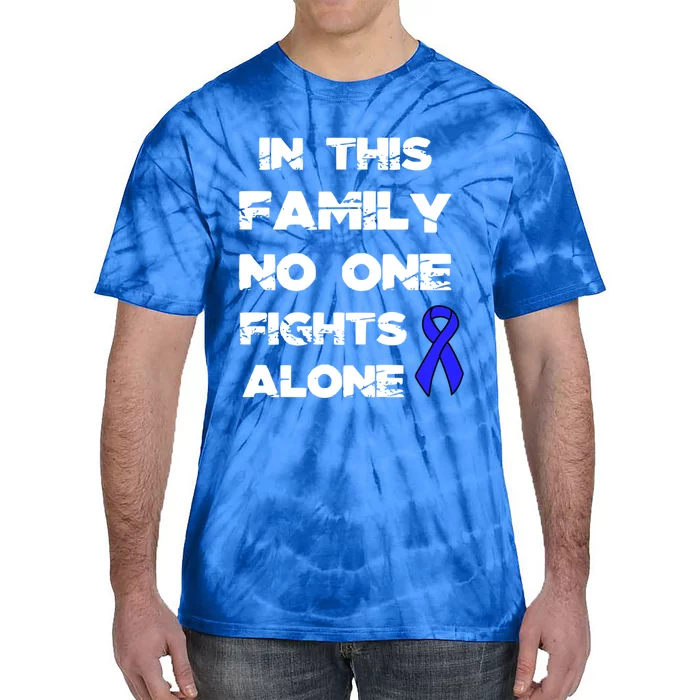 No One Fights Colon Cancer Alone Awareness Blue Ribbon Gift Tie-Dye T-Shirt