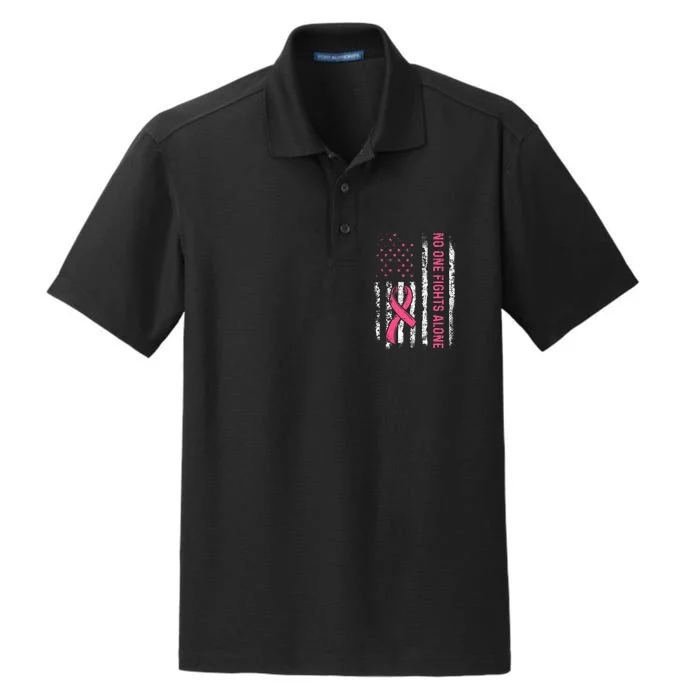 No One Fights Breast Cancer Alone American Flag Dry Zone Grid Performance Polo