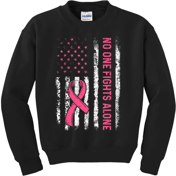 No One Fights Breast Cancer Alone American Flag Kids Sweatshirt