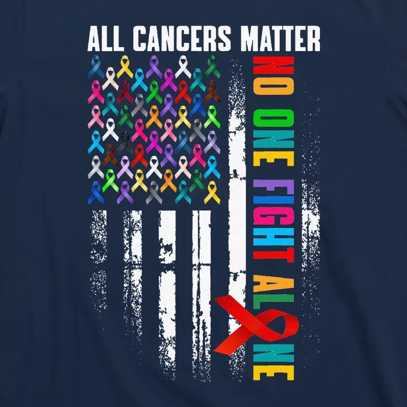 No One Fight Alone American Flag World Cancer Day T-Shirt