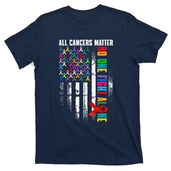 No One Fight Alone American Flag World Cancer Day T-Shirt