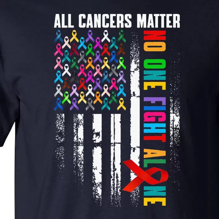 No One Fight Alone American Flag World Cancer Day Tall T-Shirt