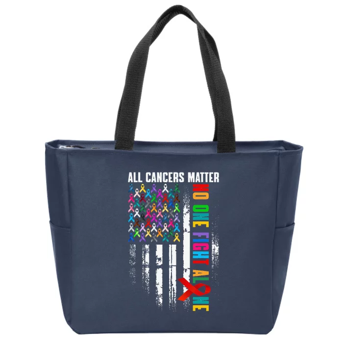 No One Fight Alone American Flag World Cancer Day Zip Tote Bag