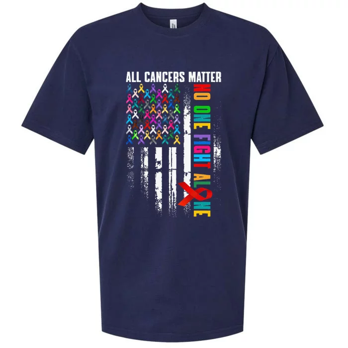 No One Fight Alone American Flag World Cancer Day Sueded Cloud Jersey T-Shirt