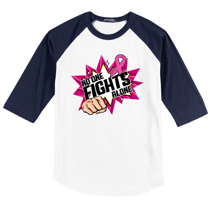 No One Fights Alone Breast Cancer Awareness Baseball Sleeve Shirt