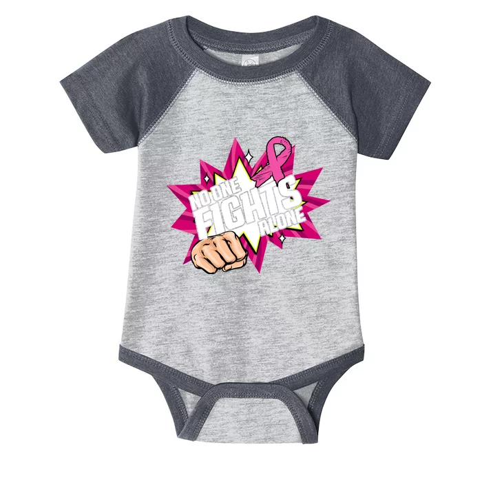 No One Fights Alone Breast Cancer Awareness Infant Baby Jersey Bodysuit