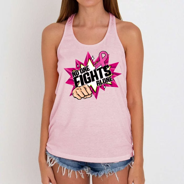 No One Fights Alone Breast Cancer Awareness Women's Knotted Racerback Tank