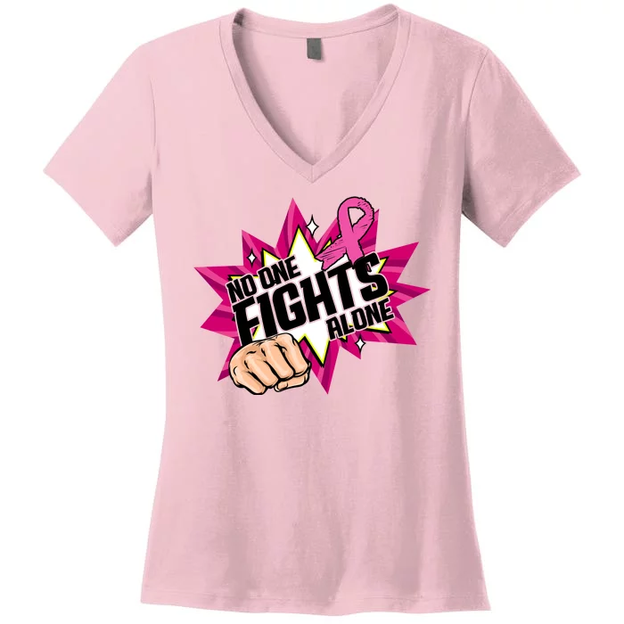 No One Fights Alone Breast Cancer Awareness Women's V-Neck T-Shirt