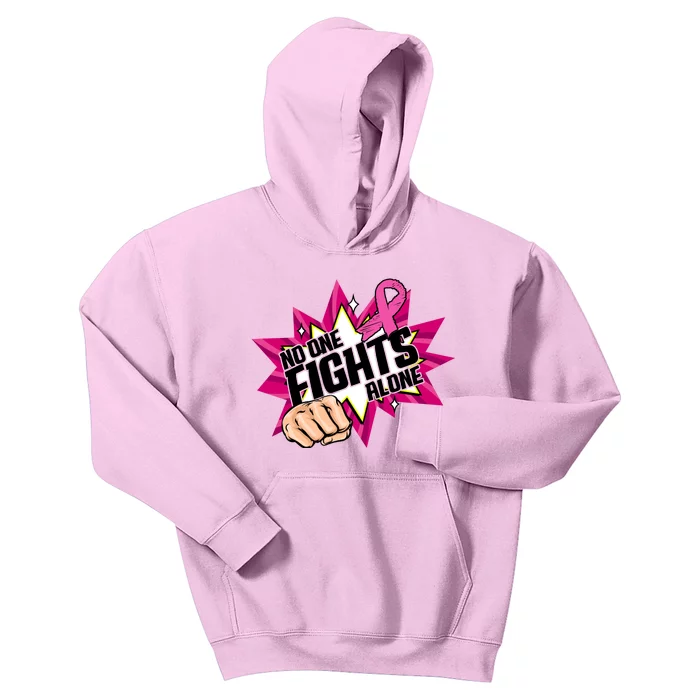 No One Fights Alone Breast Cancer Awareness Kids Hoodie