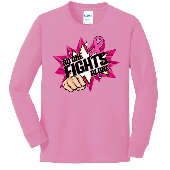 No One Fights Alone Breast Cancer Awareness Kids Long Sleeve Shirt