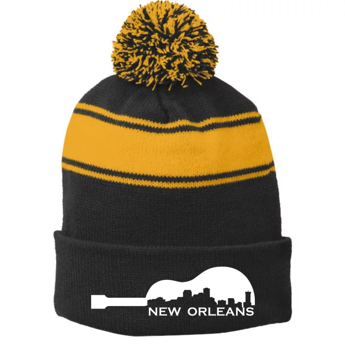 New Orleans Guitar Skyline Stripe Pom Pom Beanie