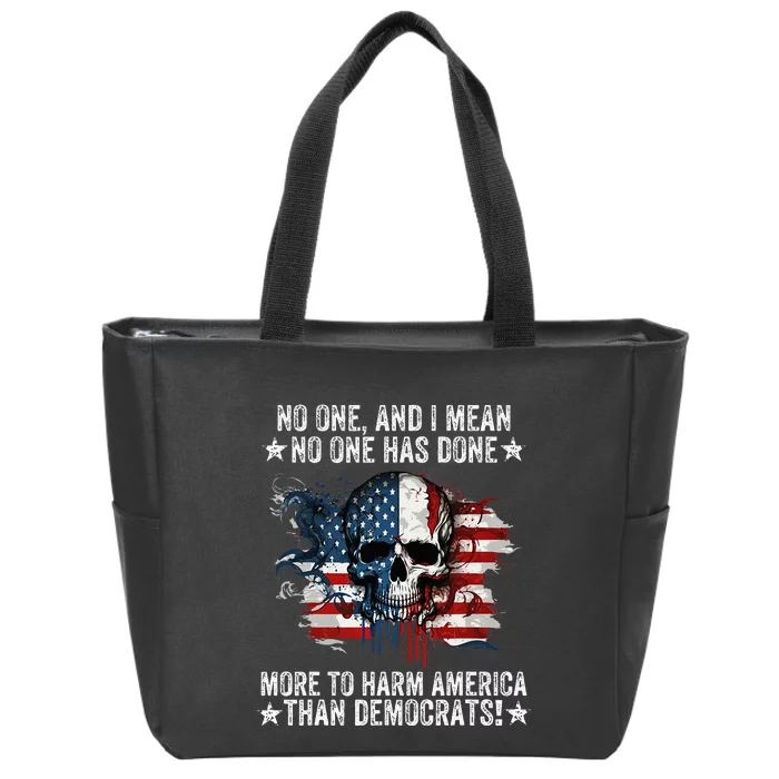 No One Has Done More To Harm America American Flag Skull Zip Tote Bag