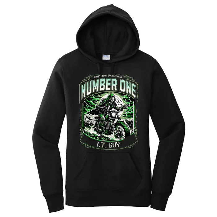 Number One I.T. Guy 1 Skeleton Biker Edition Women's Pullover Hoodie