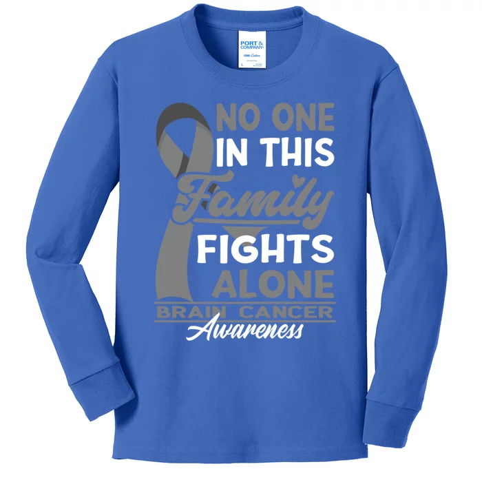 No One In This Family Fights Alone I Brain Cancer Awareness Gift Kids Long Sleeve Shirt