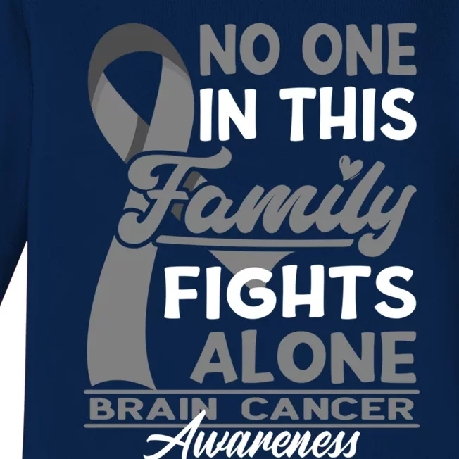 No One In This Family Fights Alone I Brain Cancer Awareness Gift Baby Long Sleeve Bodysuit