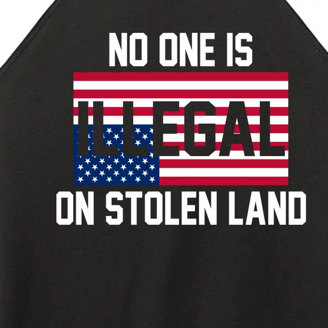 No One Is Illegal On Stolen Land Women’s Perfect Tri Rocker Tank