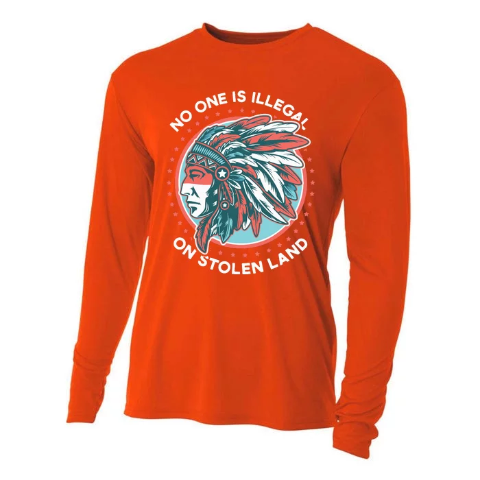 No One Is Illegal On Stolen Land Anti Trump Protest Cooling Performance Long Sleeve Crew