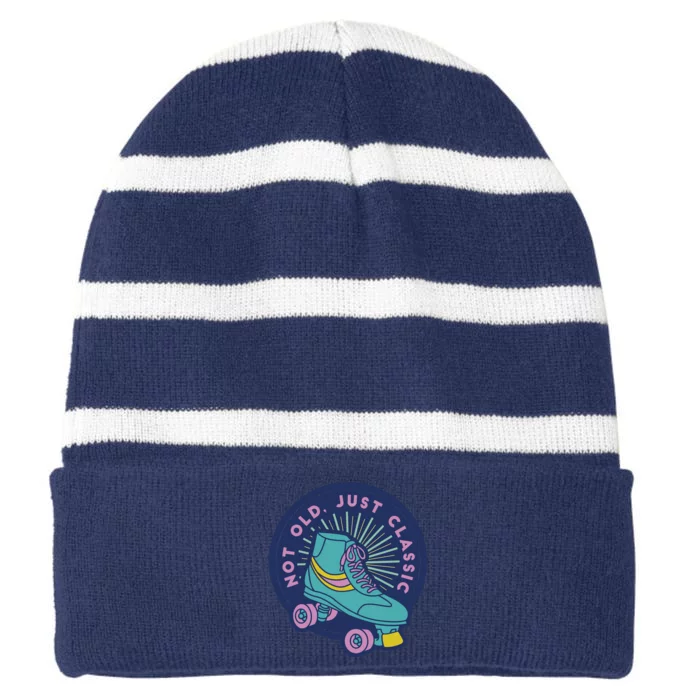 Not Old Just Classic Rollerskate Striped Beanie with Solid Band