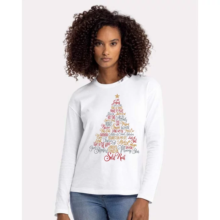 Names Of Jesus Christmas Tree Gift Amazing Xmas Tree Gift Womens Cotton Relaxed Long Sleeve T-Shirt