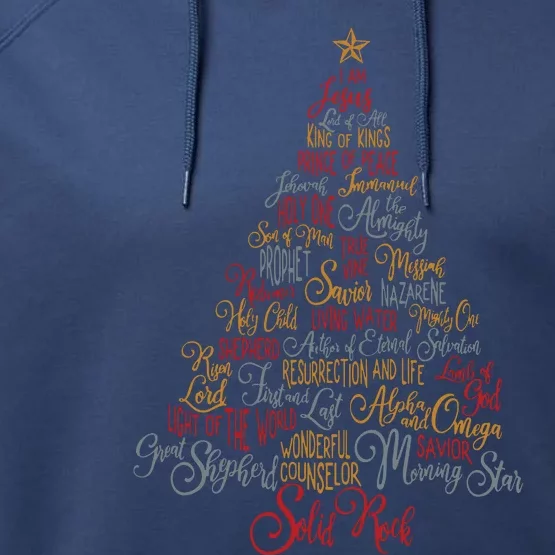 Names Of Jesus Christmas Tree Gift Amazing Xmas Tree Gift Performance Fleece Hoodie