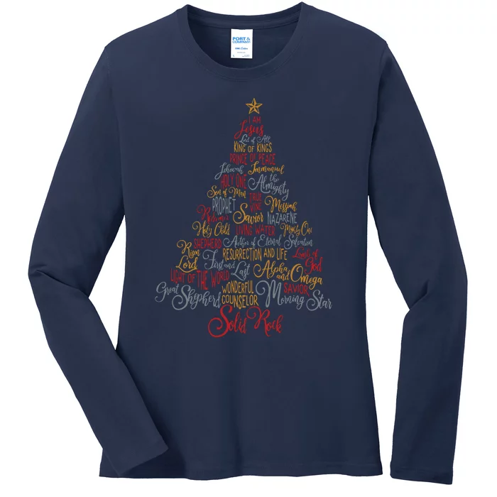 Names Of Jesus Christmas Tree Gift Amazing Xmas Tree Gift Ladies Long Sleeve Shirt