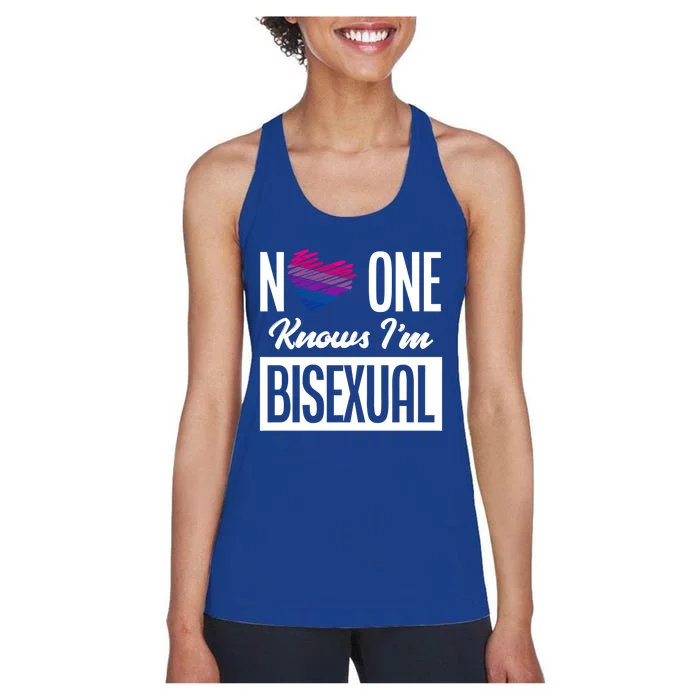 No One Knows I'm Bisexual Bi Pride Bisexual Gift Women's Racerback Tank