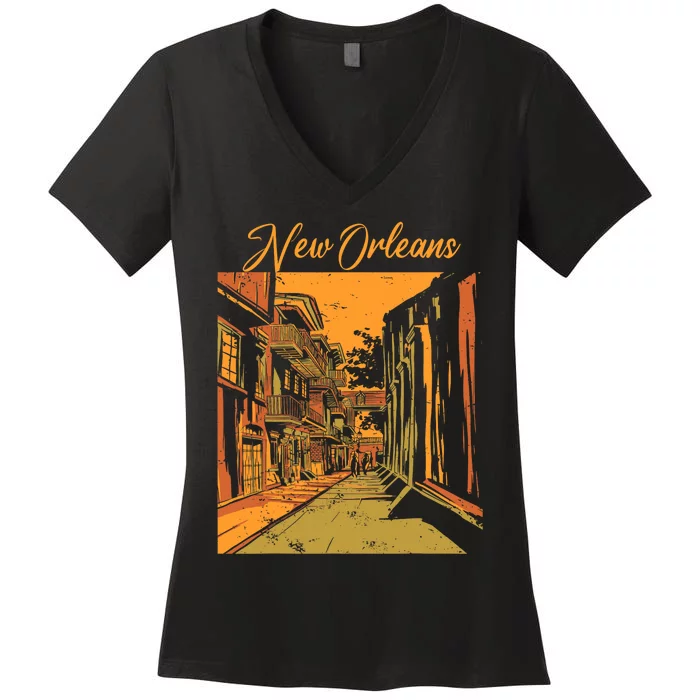 New Orleans Louisiana Souvenir Bourbon Street Women's V-Neck T-Shirt