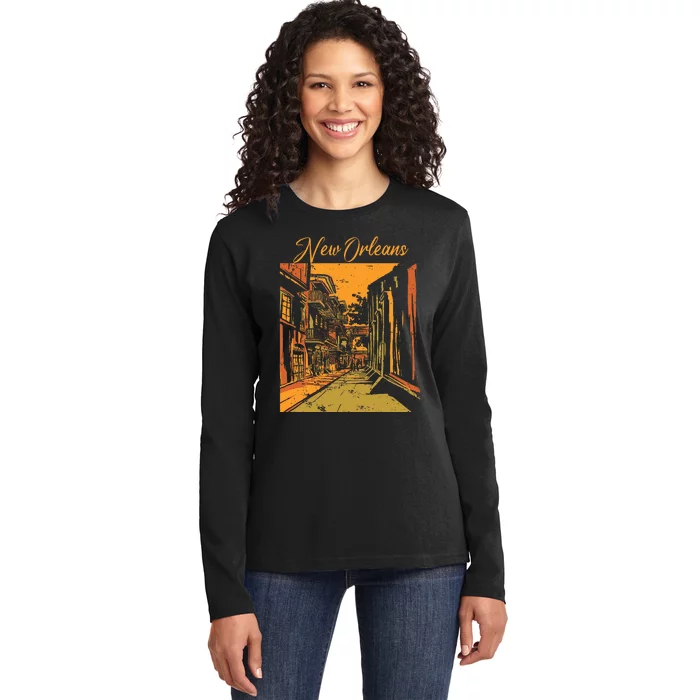 New Orleans Louisiana Souvenir Bourbon Street Ladies Long Sleeve Shirt