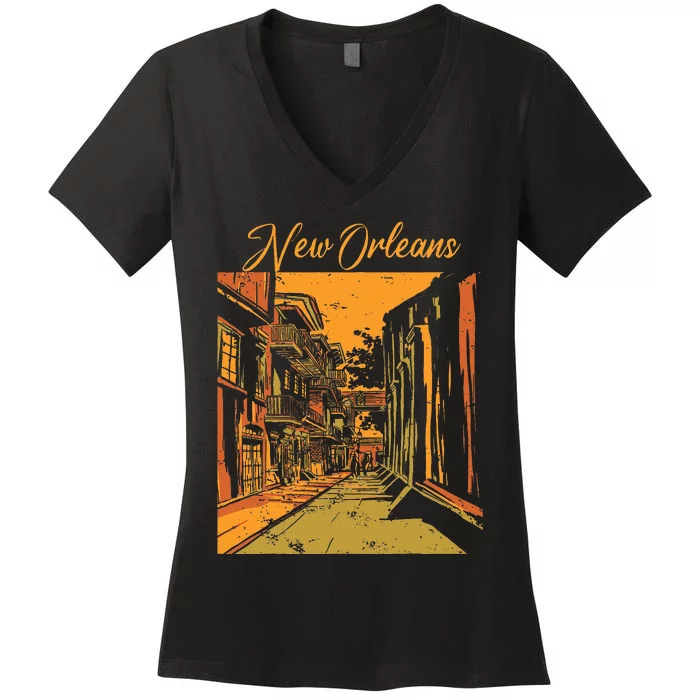 New Orleans Louisiana Souvenir Bourbon Street Women's V-Neck T-Shirt