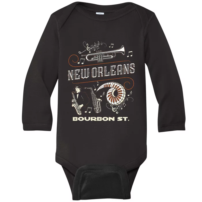 New Orleans Louisiana Jazz Festival Vintage Baby Long Sleeve Bodysuit