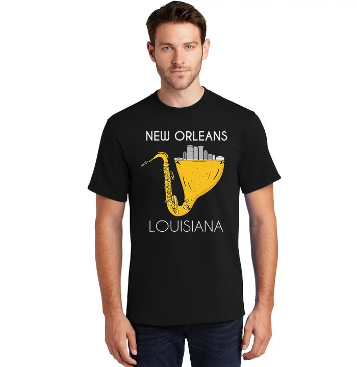 New Orleans Louisiana Jazz Music Player Saxophone Tall T-Shirt