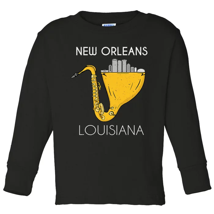 New Orleans Louisiana Jazz Music Player Saxophone Toddler Long Sleeve Shirt