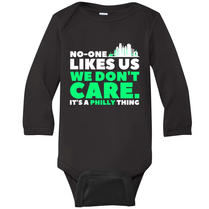 No One Likes Us We Don't Care Vintage Philly Bird Gang Funny Baby Long Sleeve Bodysuit