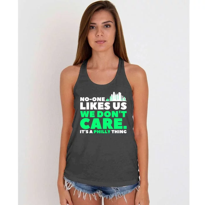 No One Likes Us We Don't Care Vintage Philly Bird Gang Funny Women's Knotted Racerback Tank