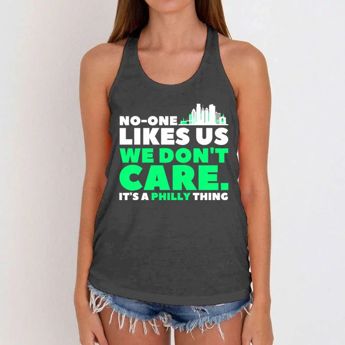 No One Likes Us We Don't Care Vintage Philly Bird Gang Funny Women's Knotted Racerback Tank