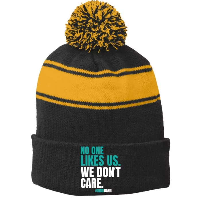 No One Likes Us We Don't Care Vintage Motivational Philly Stripe Pom Pom Beanie