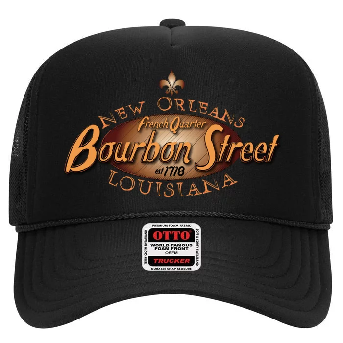 New Orleans Louisiana Bourbon Street French Quarter High Crown Mesh Trucker Hat