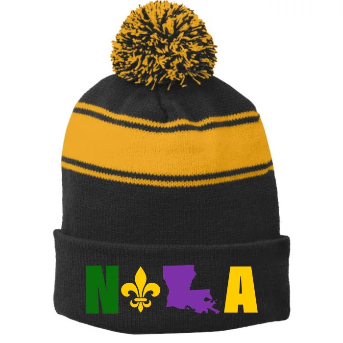 Nola Mardi Gras New Orleans Stripe Pom Pom Beanie