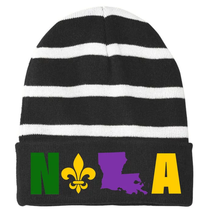 Nola Mardi Gras New Orleans Striped Beanie with Solid Band