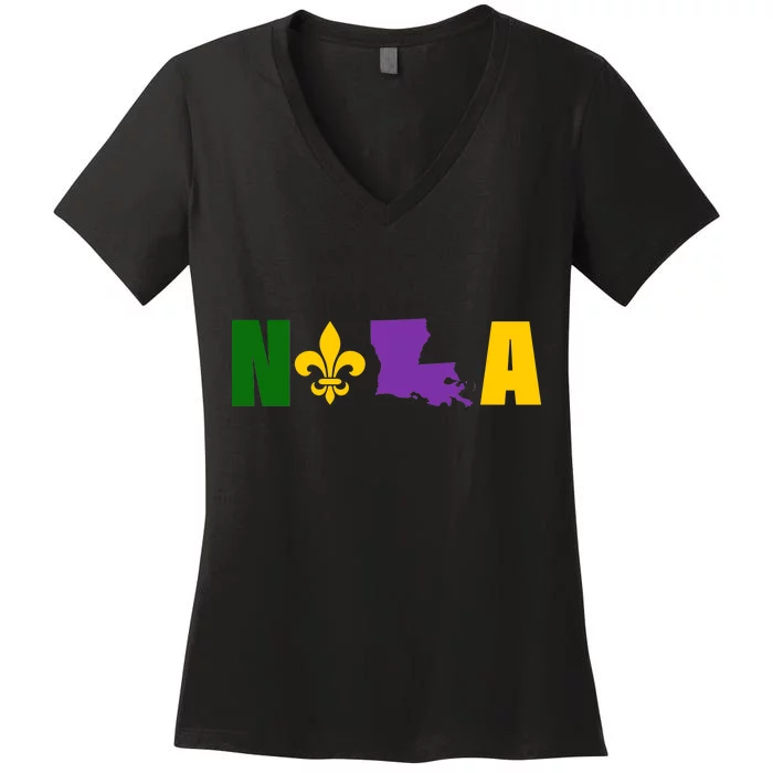 Nola Mardi Gras New Orleans Women's V-Neck T-Shirt