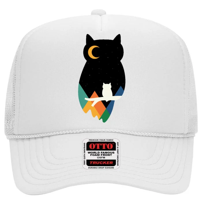 Night Owl Moon Pyramid High Crown Mesh Trucker Hat